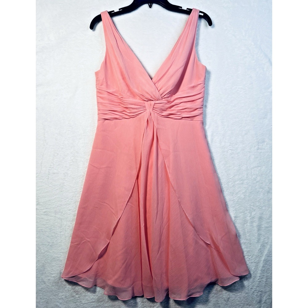David's Bridal Pink Chiffon V-Neck Knee-Length Dress